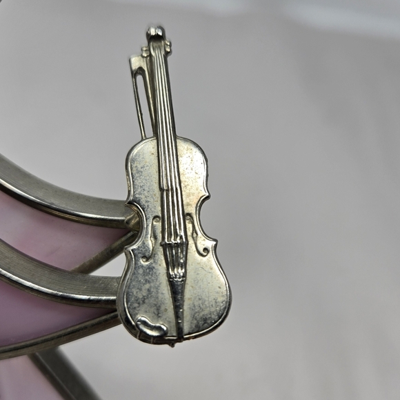 Pink Stain Glass Angel Holding A Violin Metal & Glass Figurine **FLAW** - Picture 7 of 10